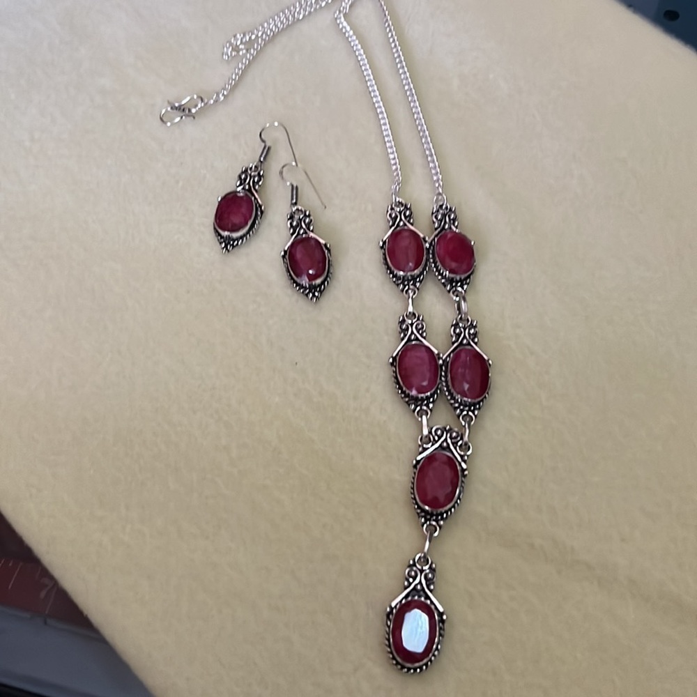 Ruby Earrings & Necklace Set In Sterling Silver - image 3